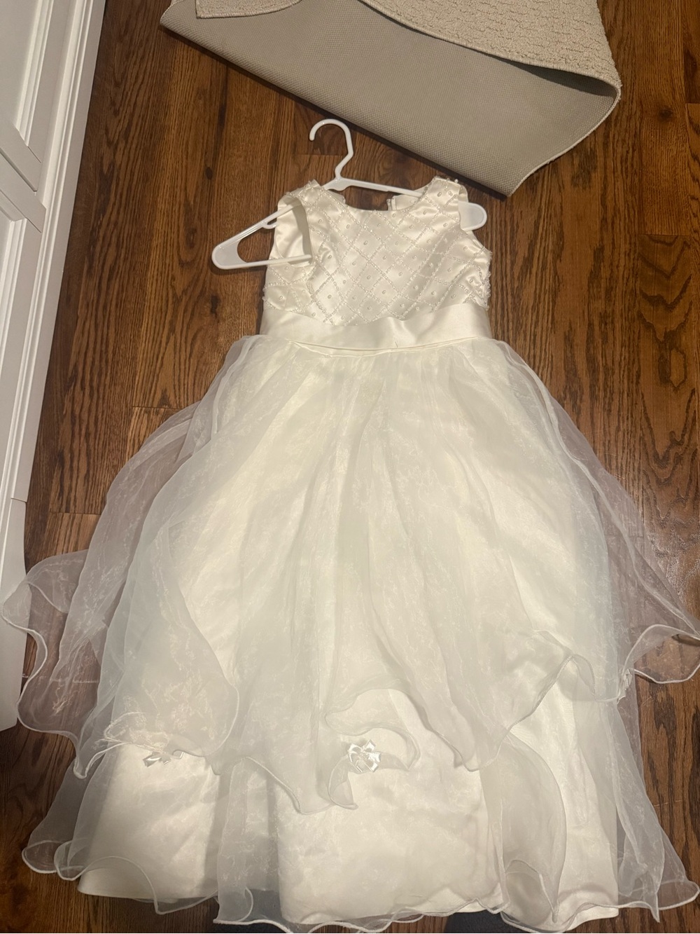 David's Bridal Ivory Satin and Organza Flower Girl Dress